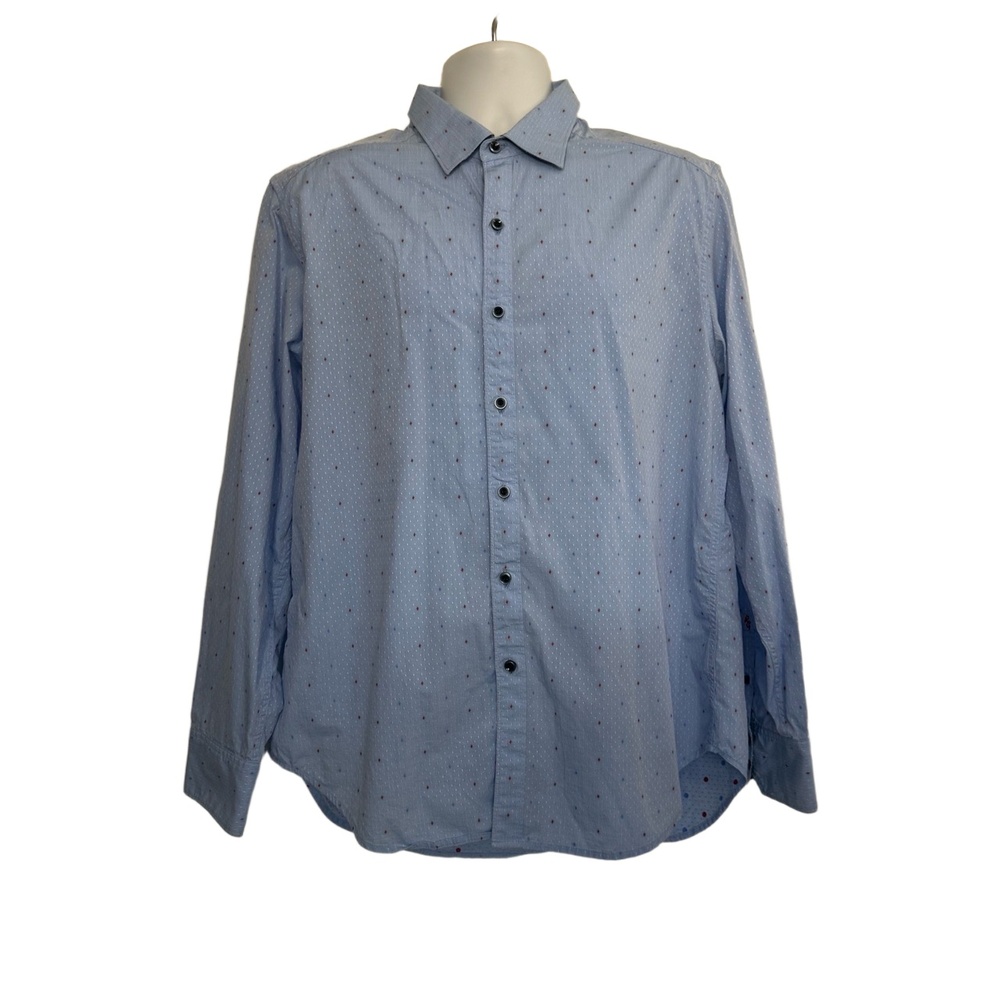 Robert Graham Long Sleeve Button Up Shirt Light Blue Red White Detail Size‎ XL